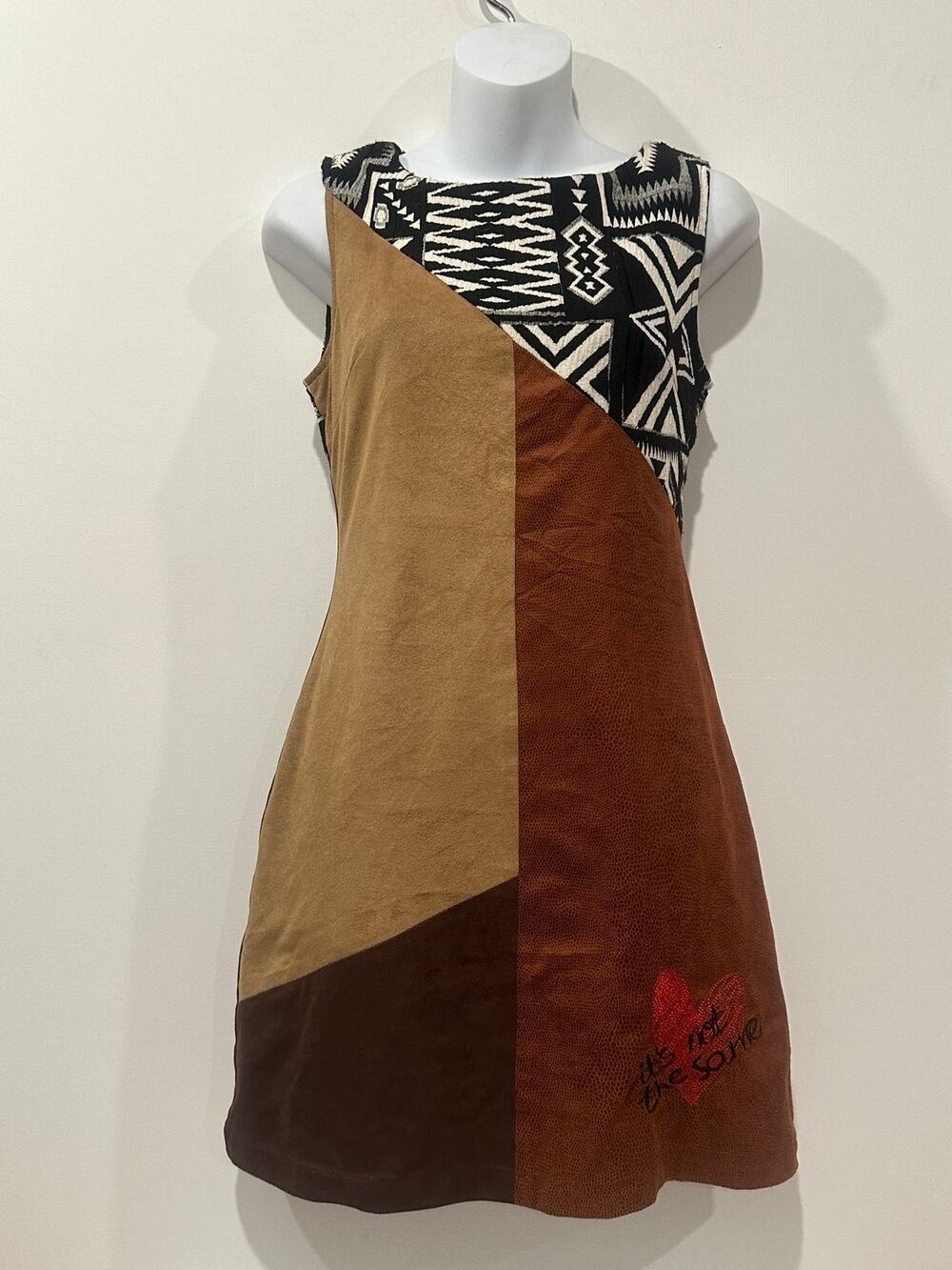 I Love Desigual Faux Suede Colorblock Mini Dress Sleeveless 70s Mod EU 36 US 4